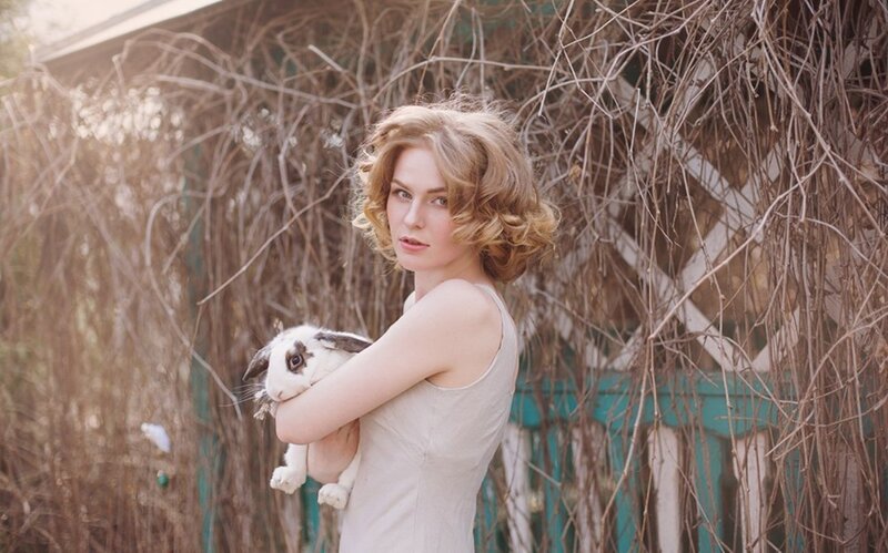 Woman Holding Rabbit — Beige
