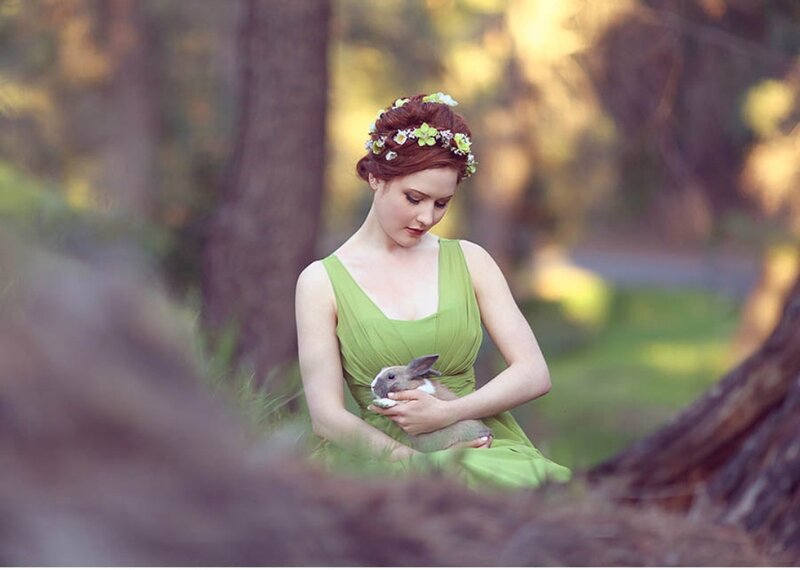 Woman Holding Rabbit — Green