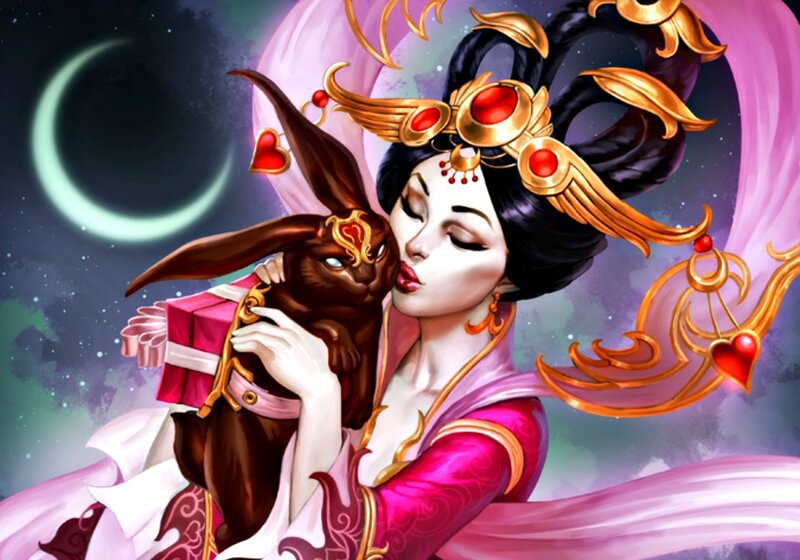 Woman Holding Rabbit — Pink, Serene, Night