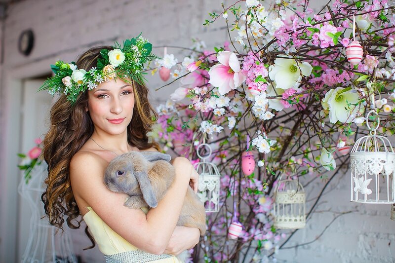 Woman Holding Rabbit — Pink, Serene, Spring