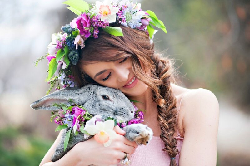 Woman Holding Rabbit — Pink
