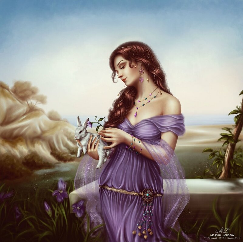 Woman Holding Rabbit — Purple