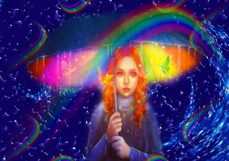 Woman Holding Rainbow Umbrella