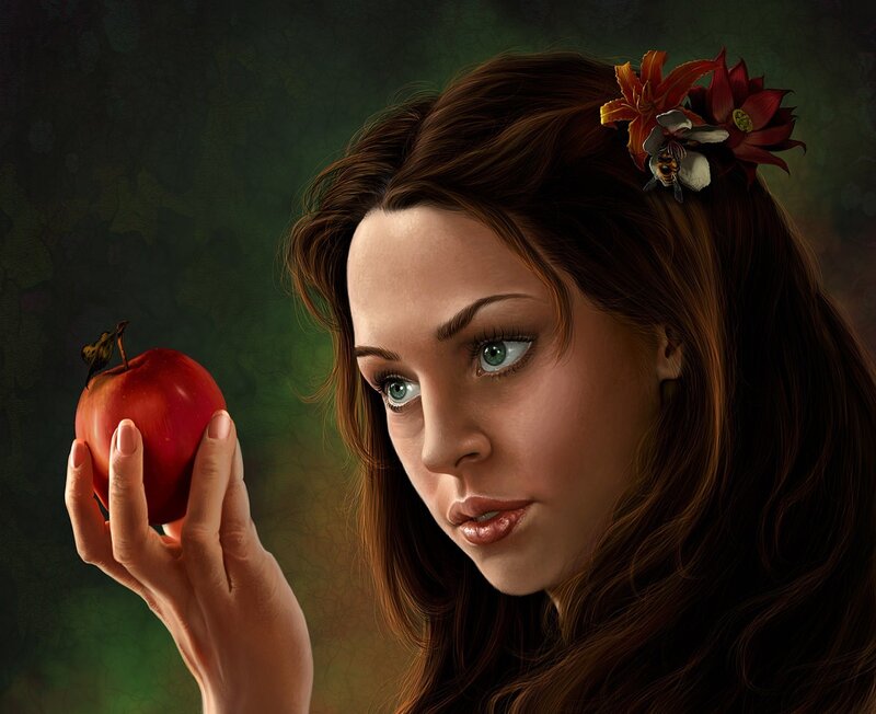 woman holding red apple