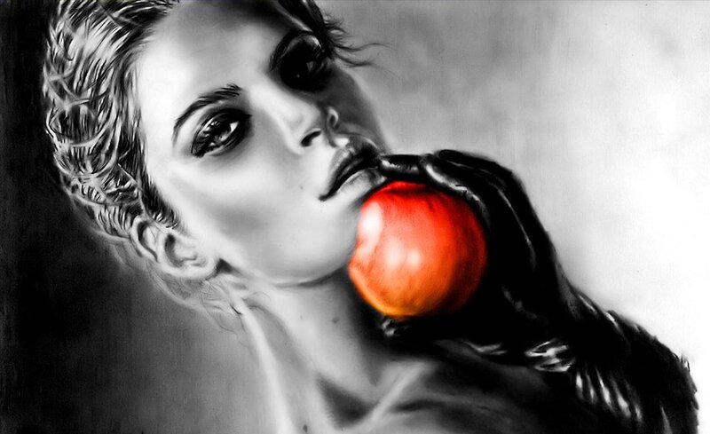 Woman Holding Red Apple — Black