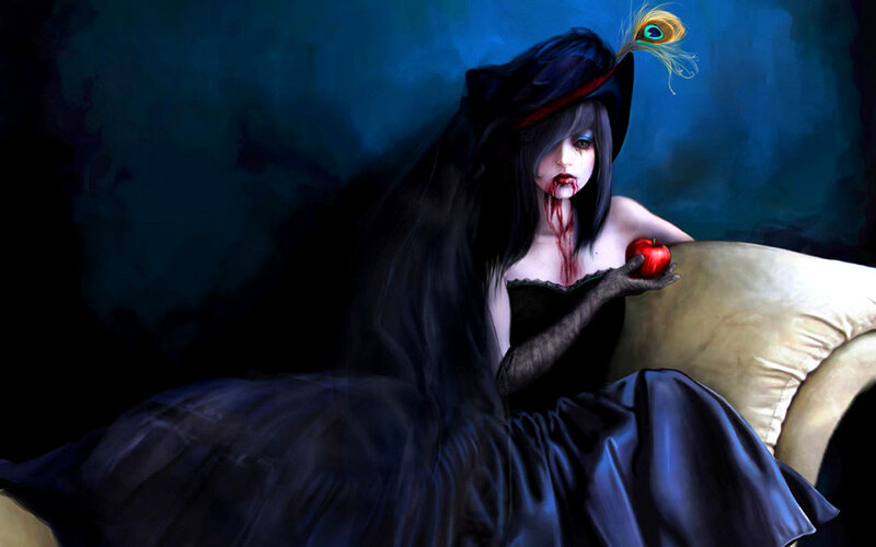Woman Holding Red Apple — Blue, Dark