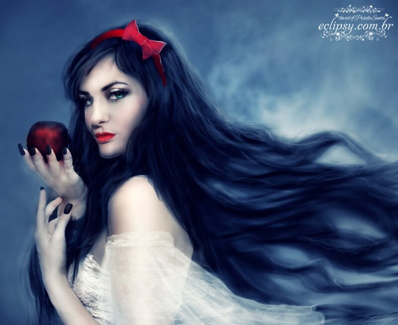 Woman Holding Red Apple — Blue, Dramatic, Digital Art