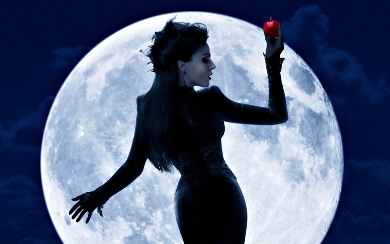 Woman Holding Red Apple — Blue, Dramatic, Night, Digital Art