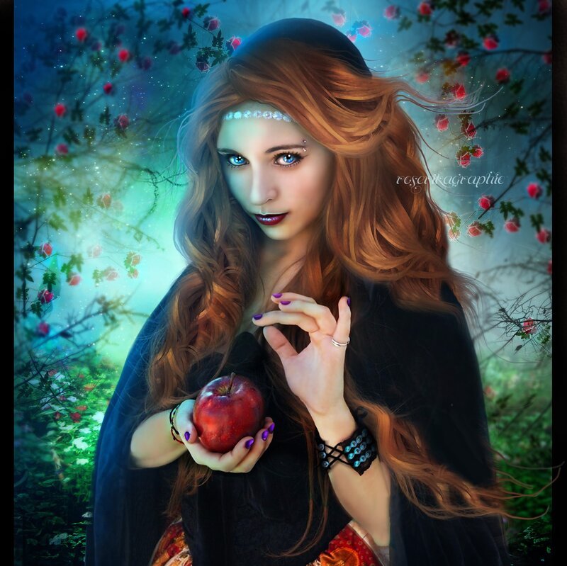 Woman Holding Red Apple — Blue, Mystical