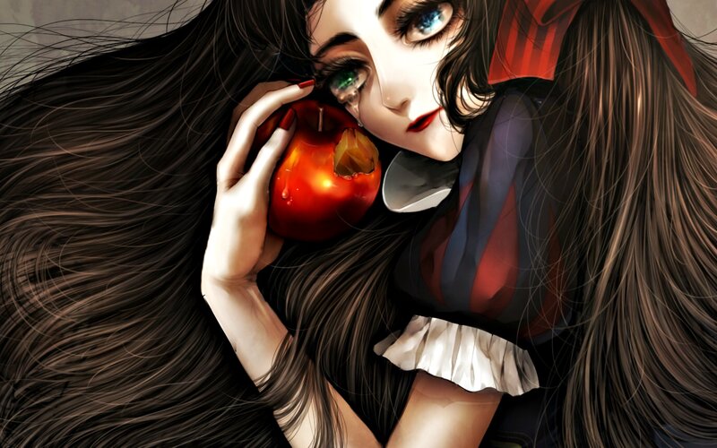 Woman Holding Red Apple — Brown, Dramatic, Digital Art, Long Hair