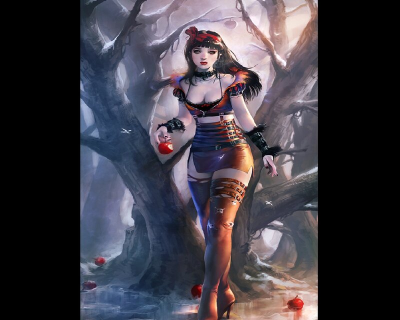 Woman Holding Red Apple — Brown, Dramatic, Digital Art, Tree