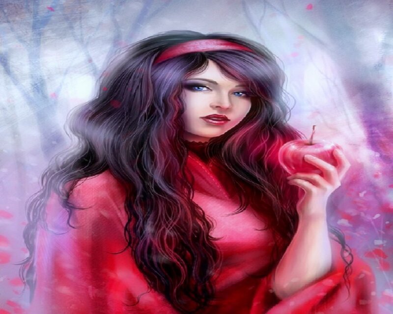 Woman Holding Red Apple — Dramatic, Digital Art, Red Headband