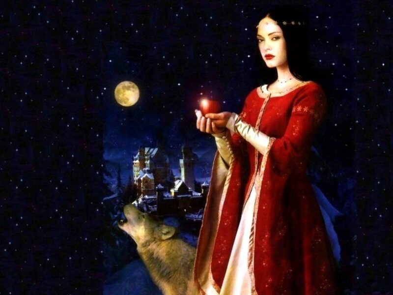 Woman Holding Red Apple — Dramatic, Night