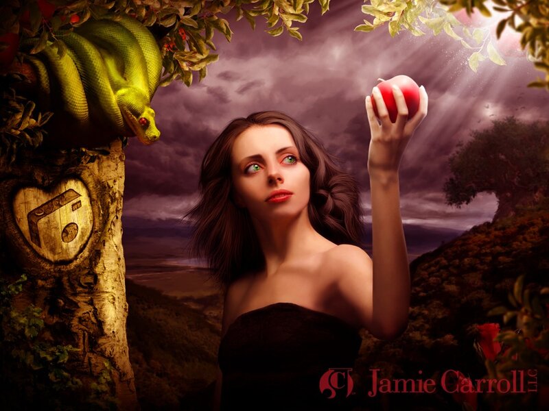 Woman Holding Red Apple — Purple, Dramatic, Sunset