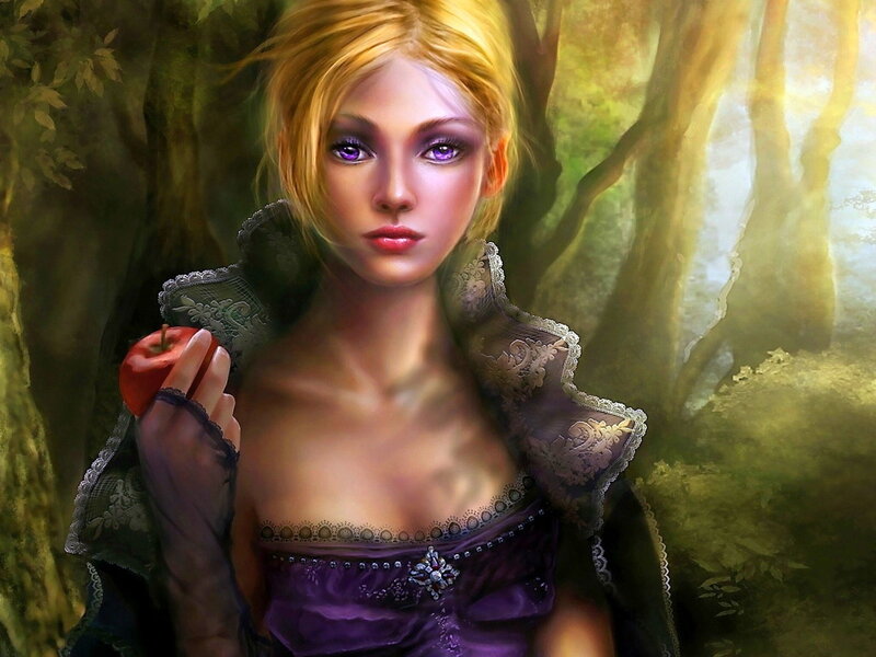 Woman Holding Red Apple — Purple, Mysterious