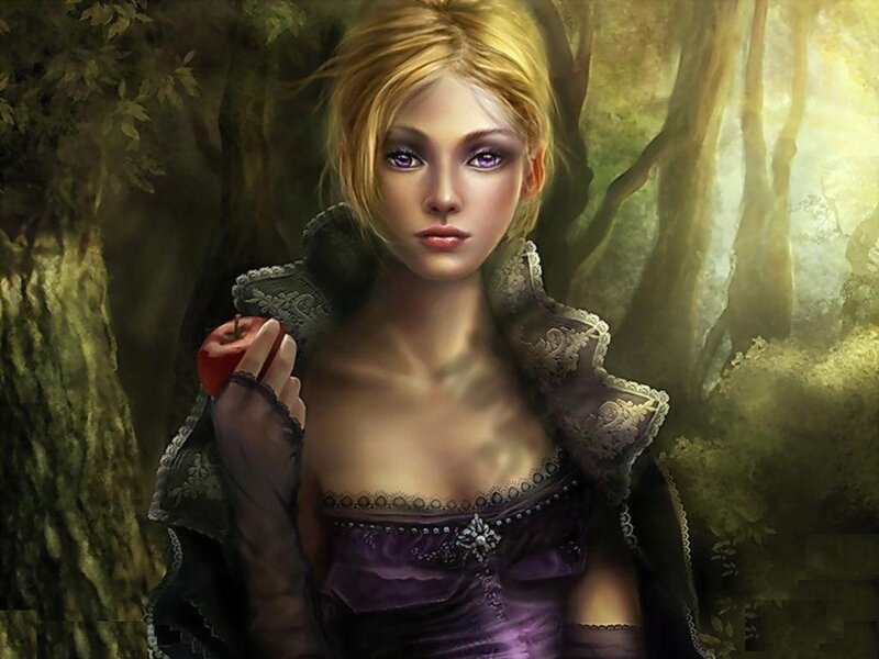 Woman Holding Red Apple — Purple