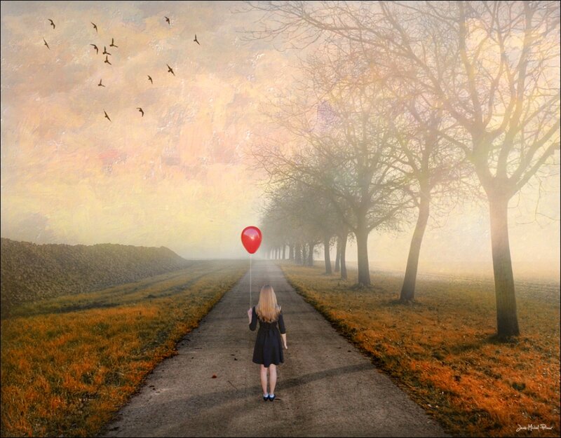 Woman Holding Red Balloon — Orange