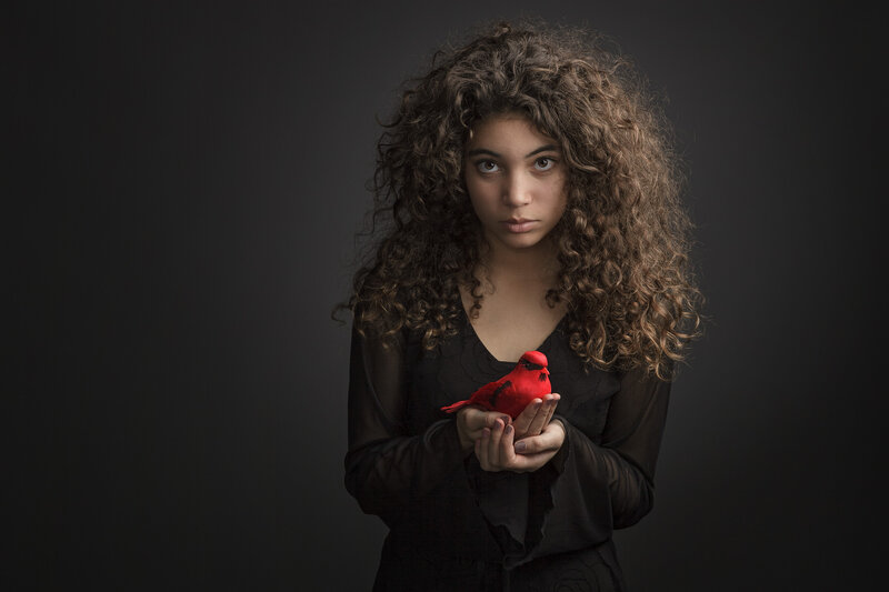 Woman Holding Red Bird — Black