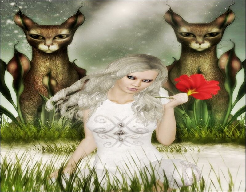 Woman Holding Red Flower — White