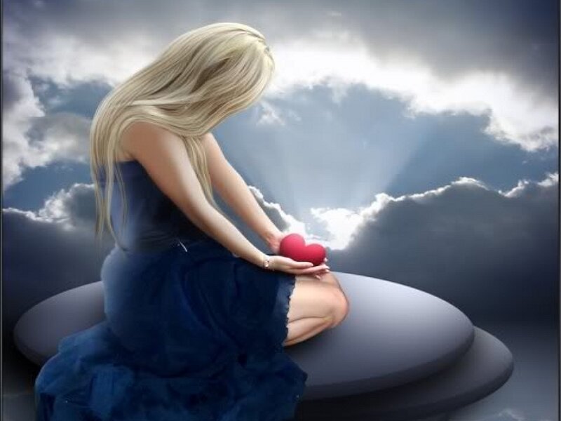 Woman Holding Red Heart — Blue