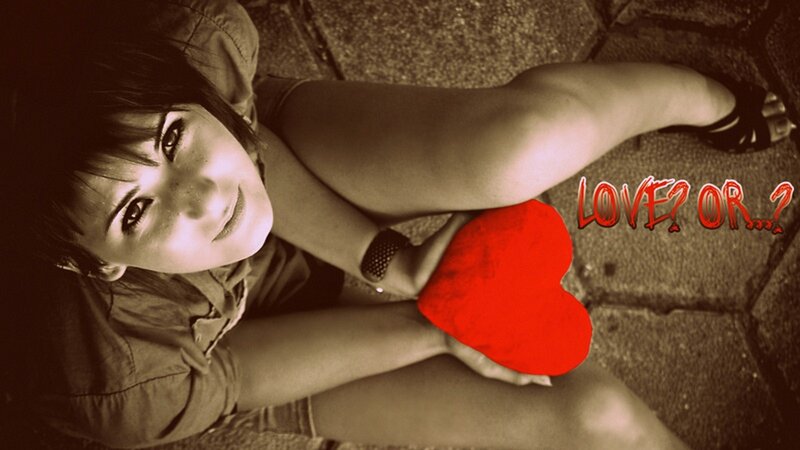 Woman Holding Red Heart — Dramatic, Photograph, Text