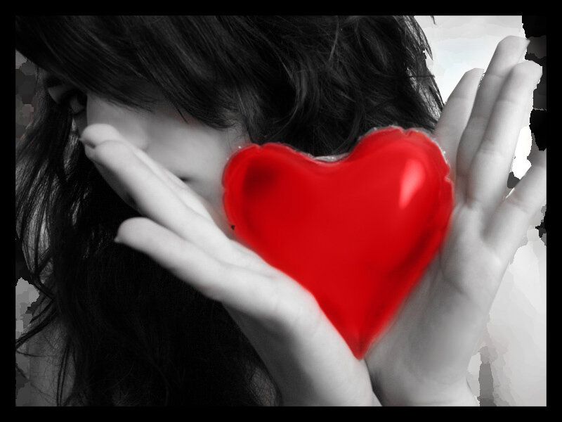 Woman Holding Red Heart — Dramatic, Photograph