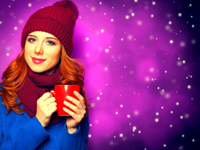 Woman Holding Red Mug — Purple