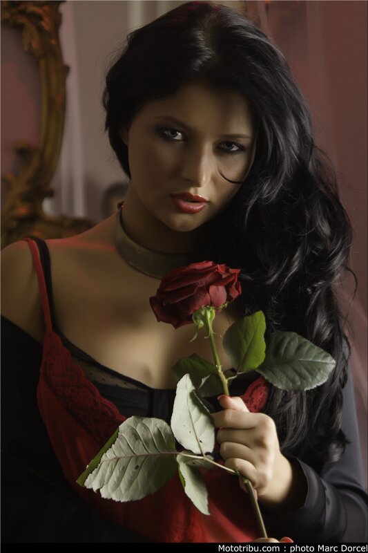 woman holding red rose