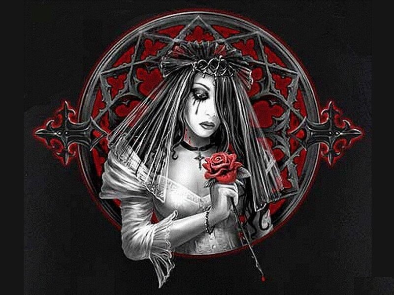 Woman Holding Red Rose — Black, Gothic