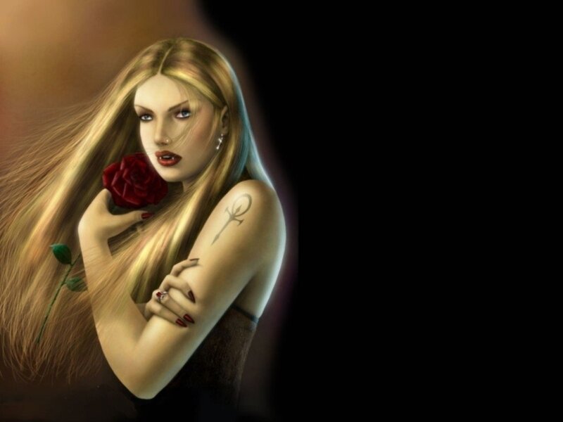 Woman Holding Red Rose — Black