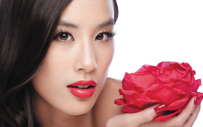 Woman Holding Red Rose — Calm, Photograph, Lipstick