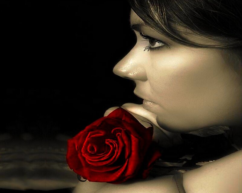 Woman Holding Red Rose — Dramatic, Photograph, Hand