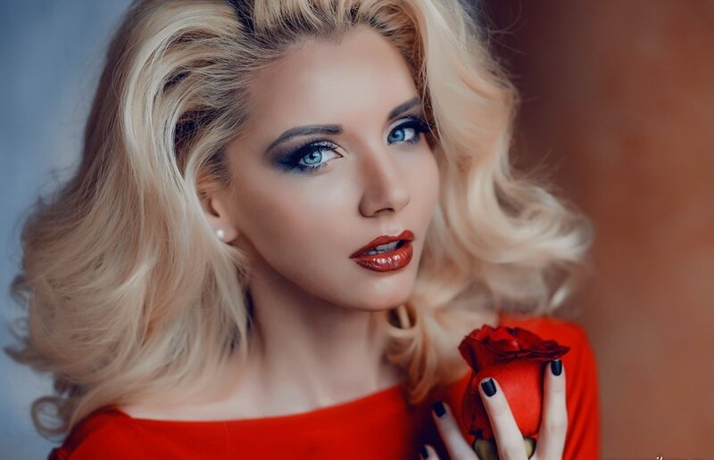 Woman Holding Red Rose — Dramatic, Photograph, Red Rose