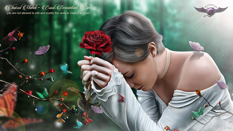 Woman Holding Red Rose — Green