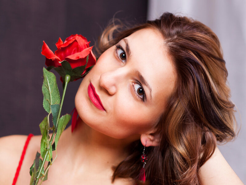 Woman Holding Red Rose — Romantic, Photograph, Red Lipstick