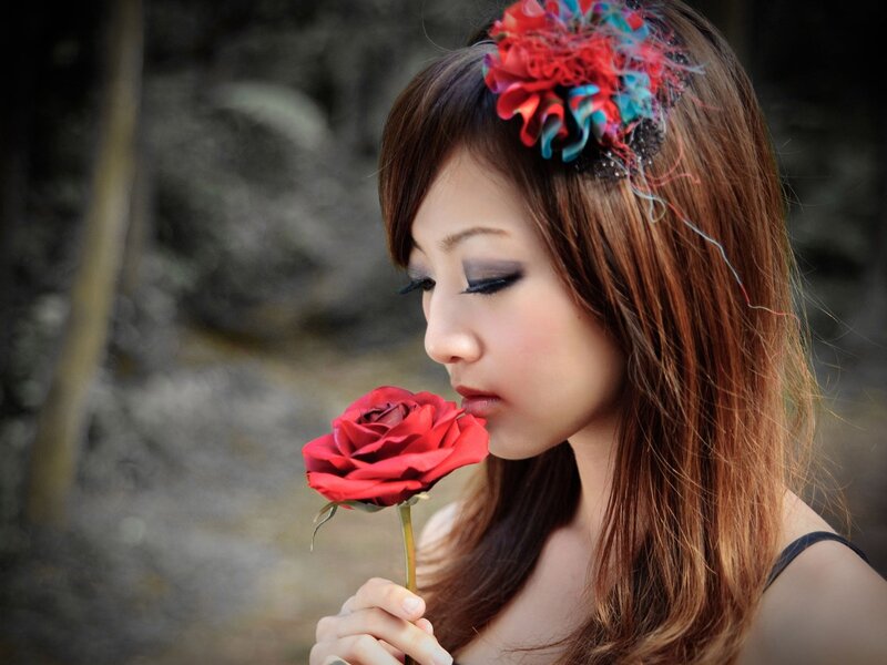 Woman Holding Red Rose — Serene, Photograph, Flower Crown