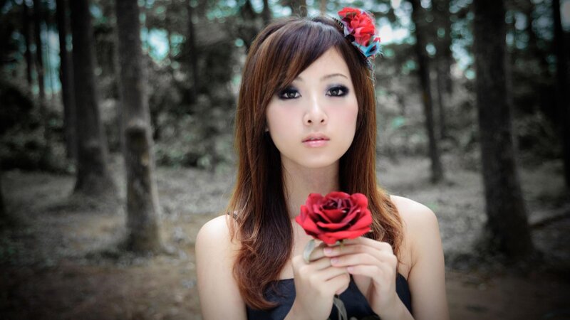 Woman Holding Red Rose — Serene, Photograph, Forest, Flower Crown