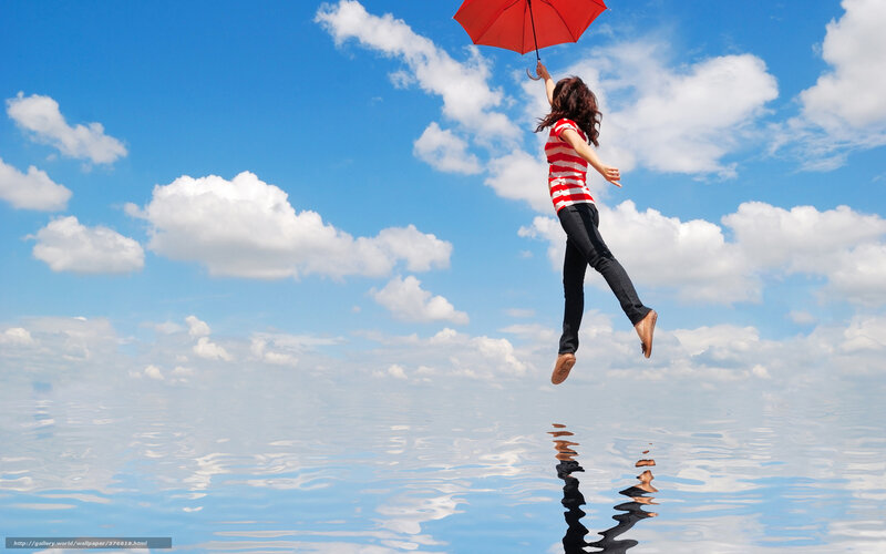 Woman Holding Red Umbrella — Blue