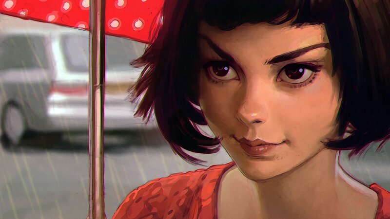 Woman Holding Red Umbrella — Dramatic, Digital Art, Rain