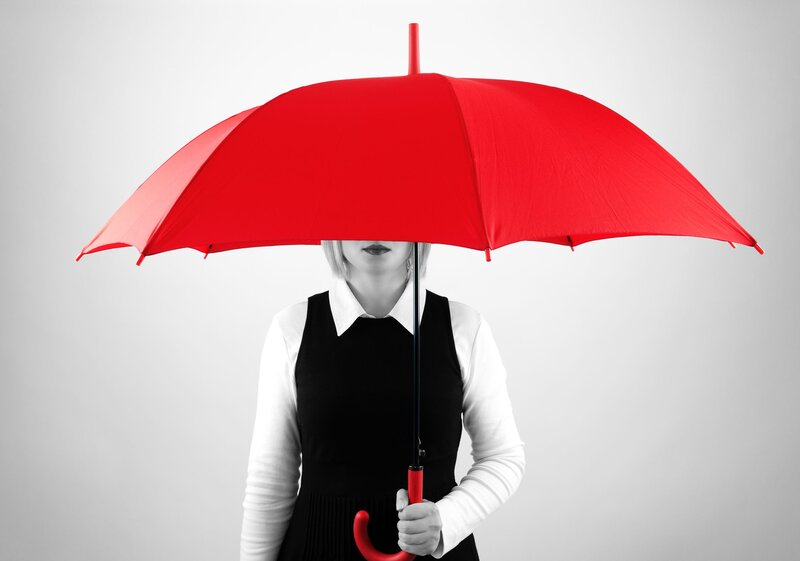 Woman Holding Red Umbrella — Neutral