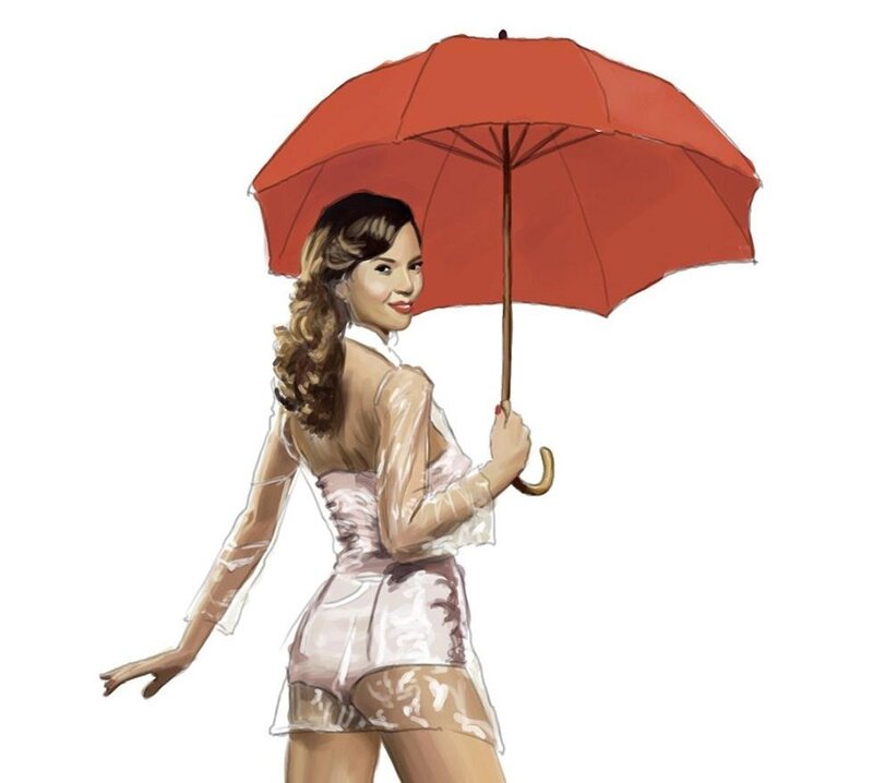 Woman Holding Red Umbrella — Playful