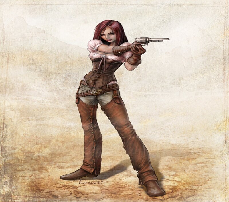 Woman Holding Revolver — Brown, Dramatic, Digital Art