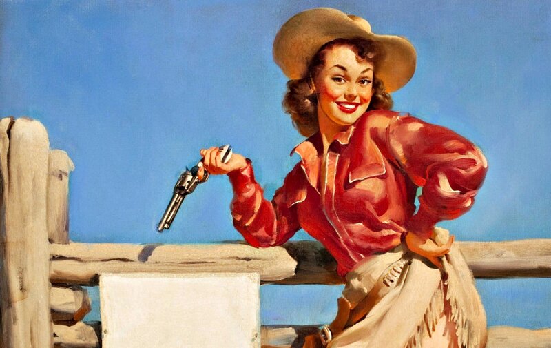 Woman Holding Revolver — Red