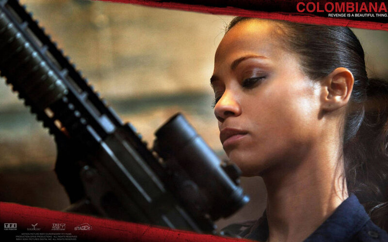 Woman Holding Rifle — Black, Serious