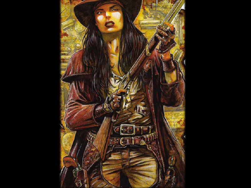 Woman Holding Rifle — Brown