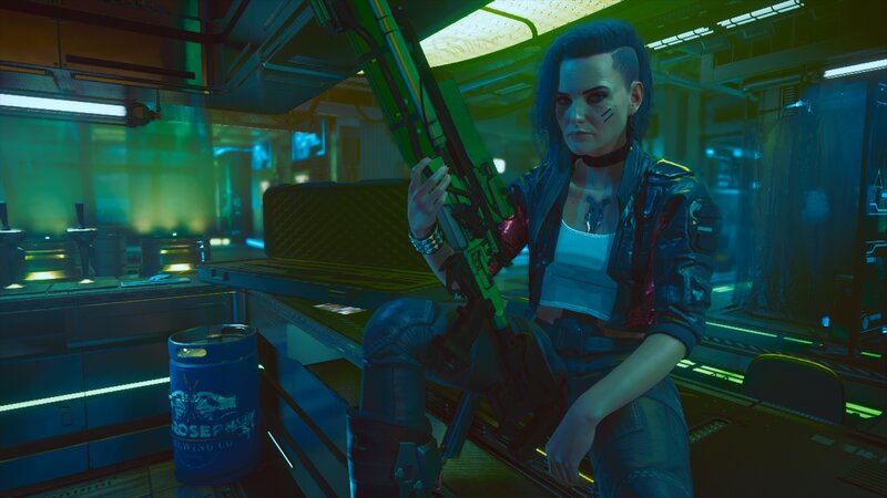 Woman Holding Rifle — Green, Dark, Futuristic
