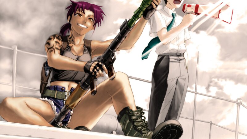 Woman Holding Rifle — Purple, Dramatic, Anime