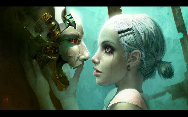 Woman Holding Robot Head