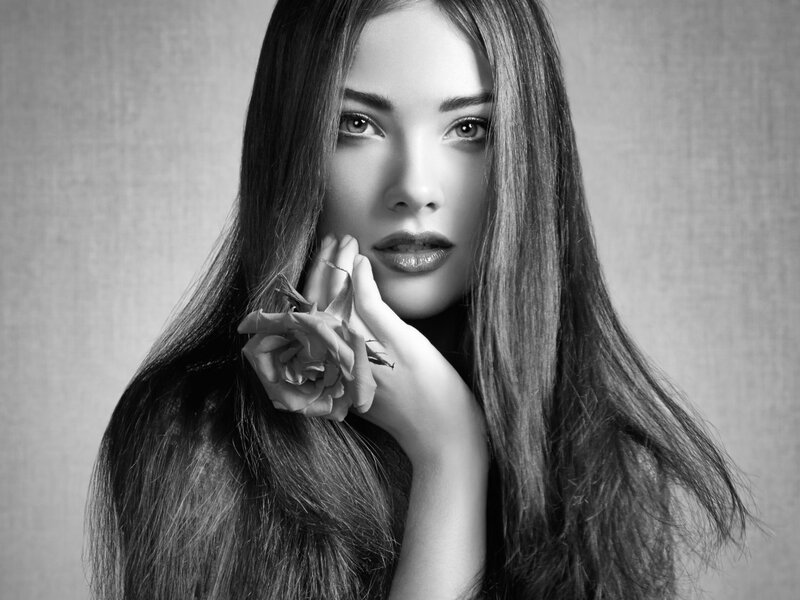 Woman Holding Rose — Black, Dramatic, Photograph, Hand