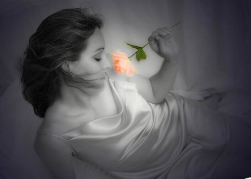 Woman Holding Rose — Black